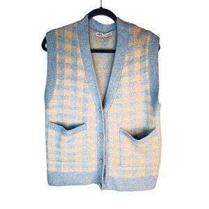 2/$30 ZARA Size Small Light Blue & Cream Gingham Knit Cardigan Vest S Polyester